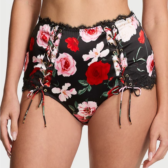 Atelier X Victoria's Secret Satin Lace Black Floral Lace-Up Panty - Picture 2 of 11